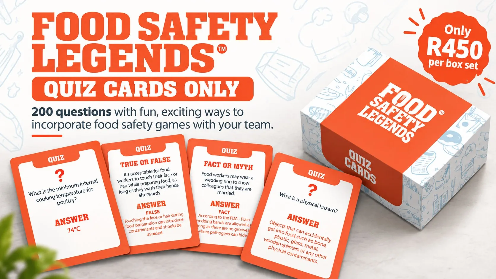Food Safety Legends Quiz Cards box set with sample cards